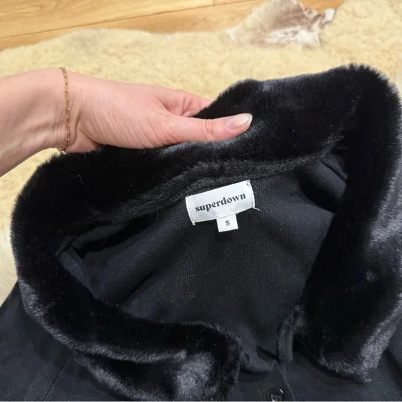 Superdown Revolve Black Elaney Fur Trim Sweater Cardigan - Picture 9 of 10